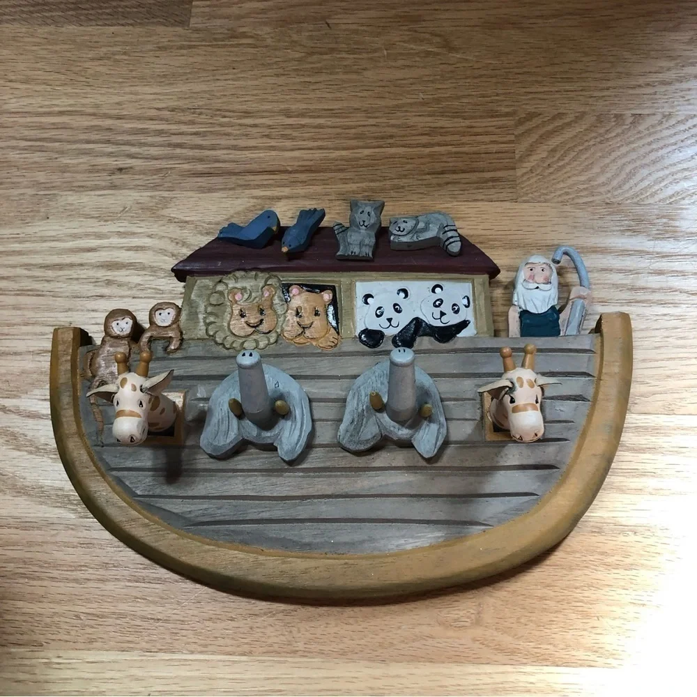 Vintage Noah’s Ark Coat Rack Hook Hanging Animals Elephant Giraffe Kids Room